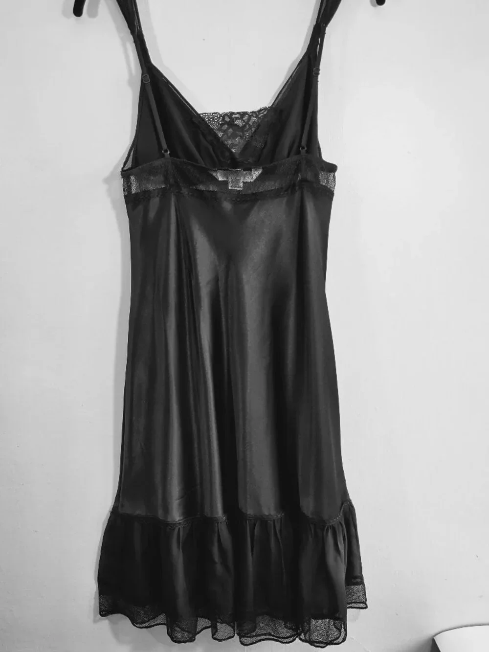 Vintage Victoria's Secret Black Satin & Lace Slip Dress Sz Medium Indie Romantic